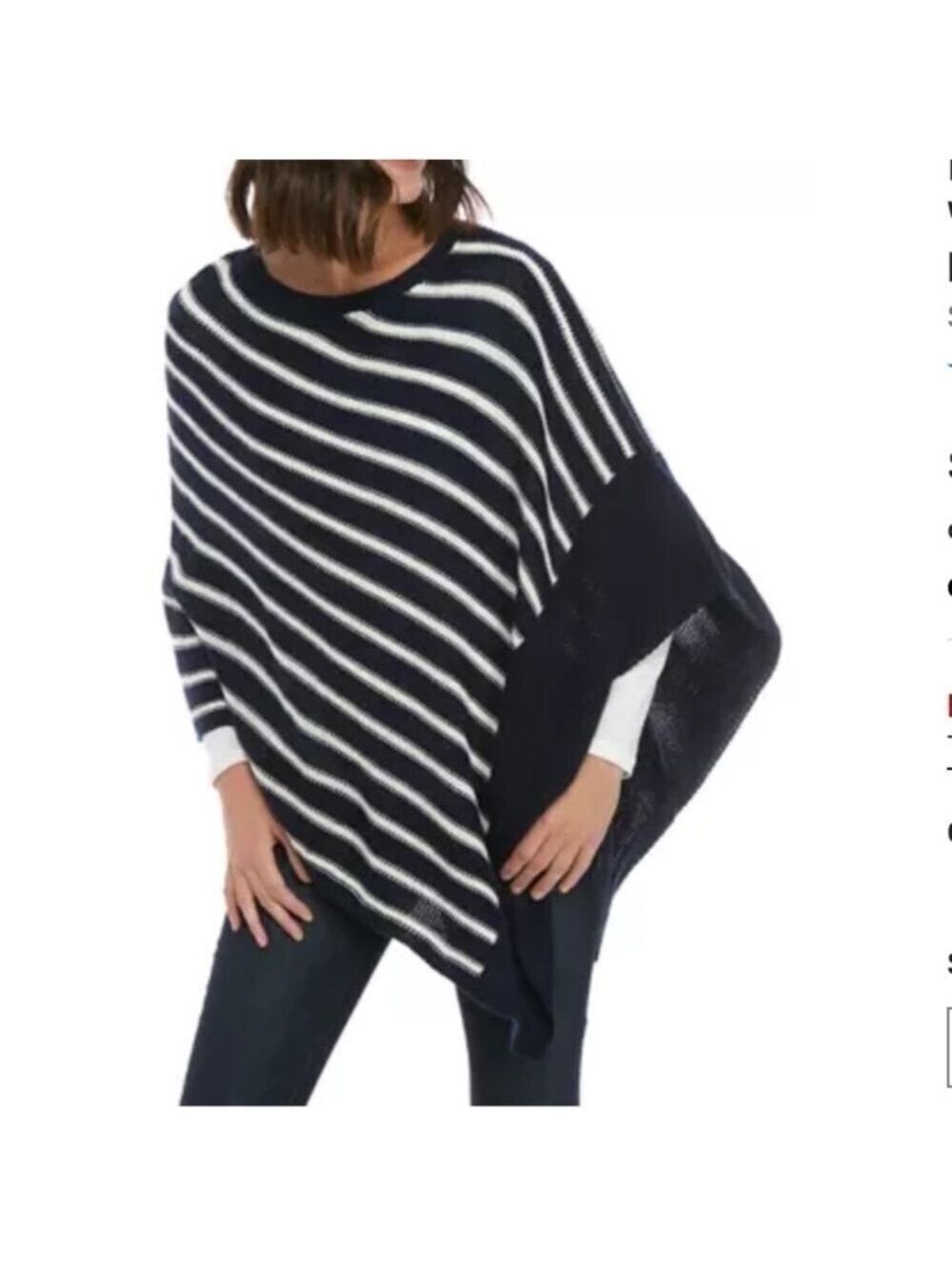 Kim Rogers Navy & White Striped Women's poncho style Sweater Womans 2X